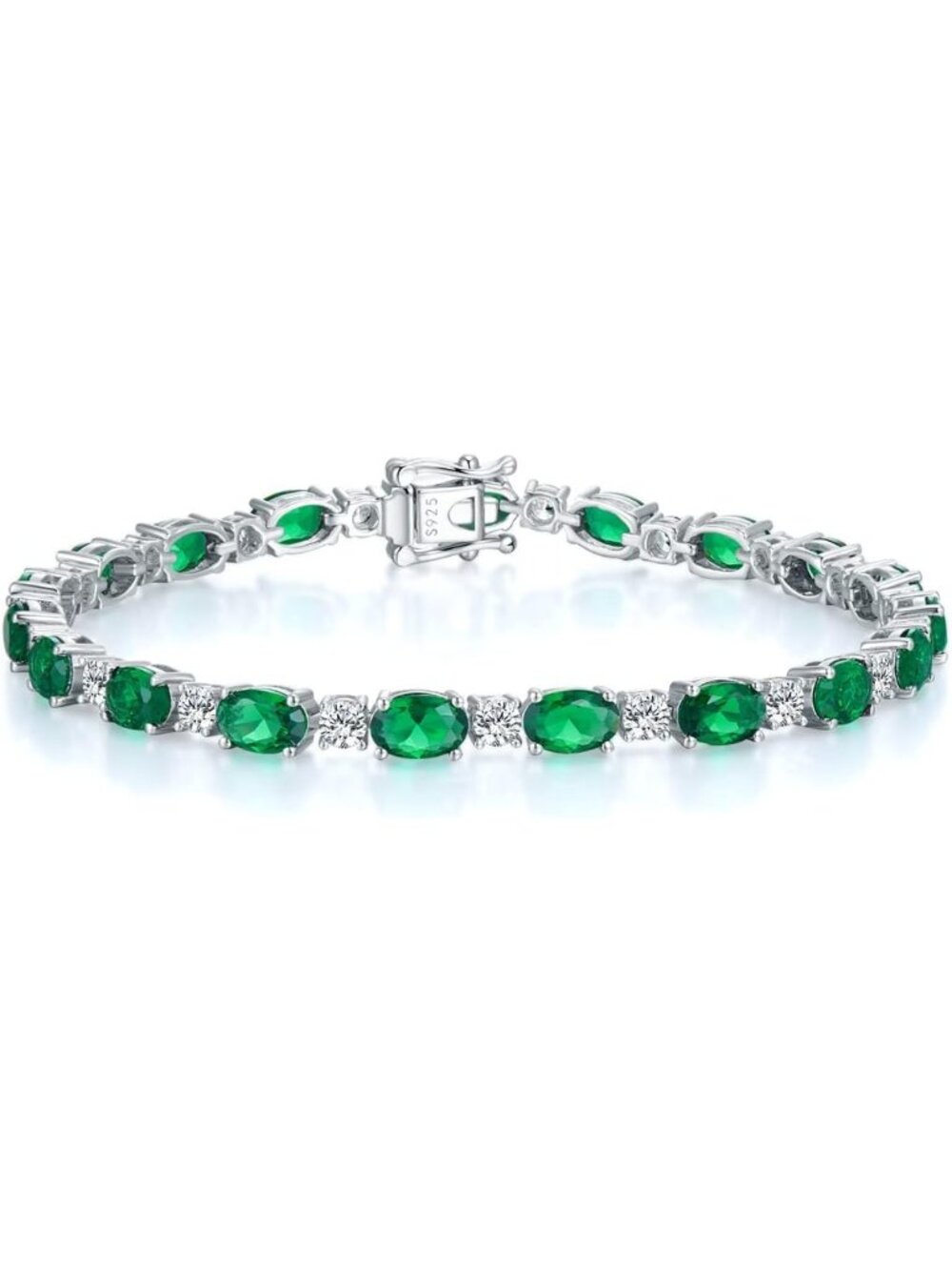 Women's Green 7 Inches Sterling Silver Birthstone Tennis Bracelet Jewelry